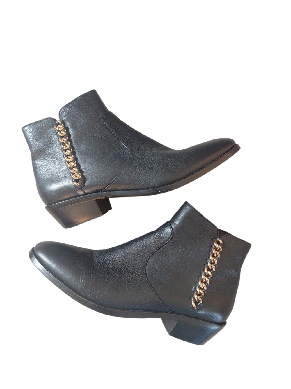 Coach Corrine Black Ankle Boots Size 9 Black Booties with Gold Chain